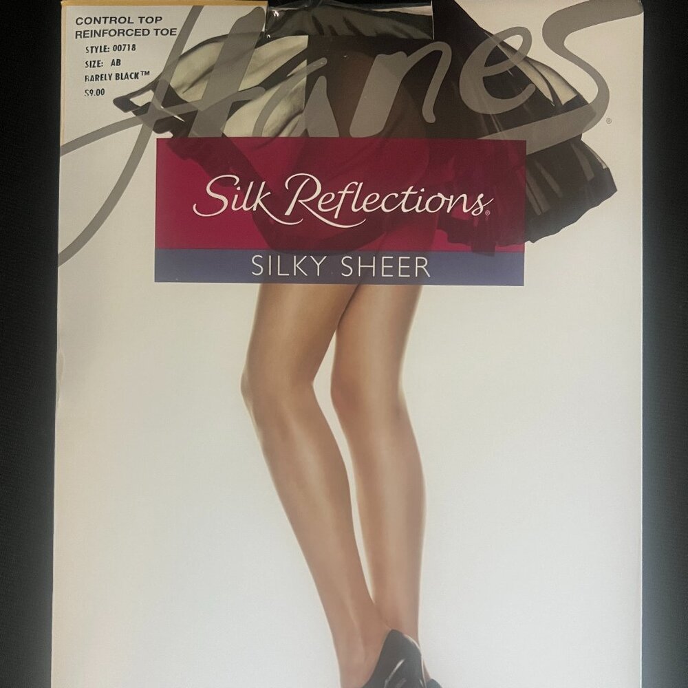 Hanes Silky Reflections Control Top Reinforced Toe NEW "Barely Black" Size AB